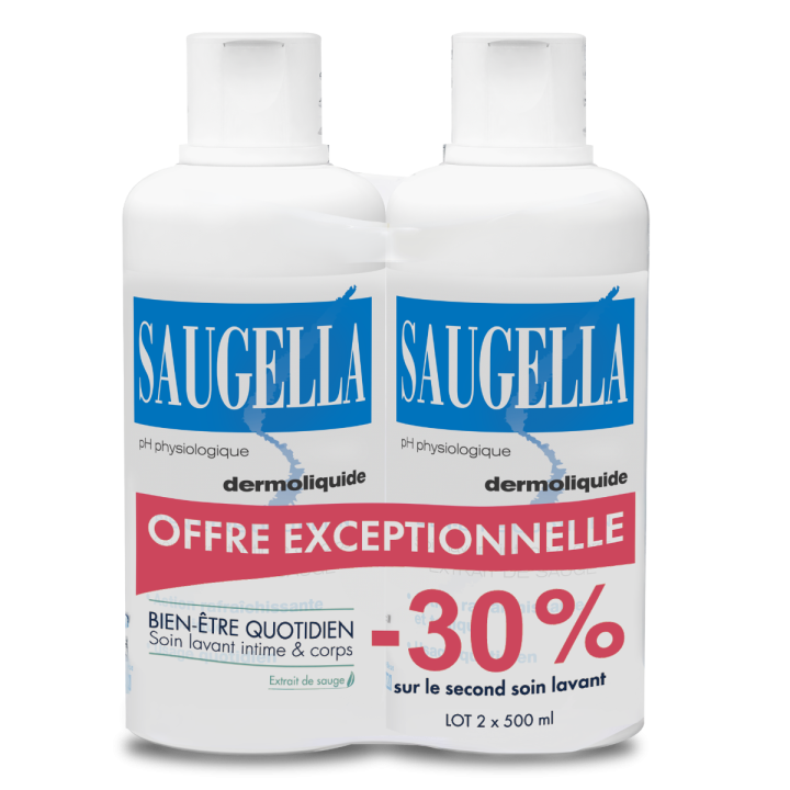 Dermoliquide émulsion lavante douce Saugella - 2 flacons de 500 ml