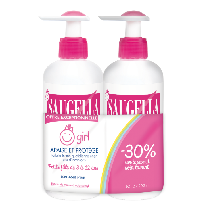 Girl émulsion lavante douce Saugella - lot de 2 flacons de 200 ml