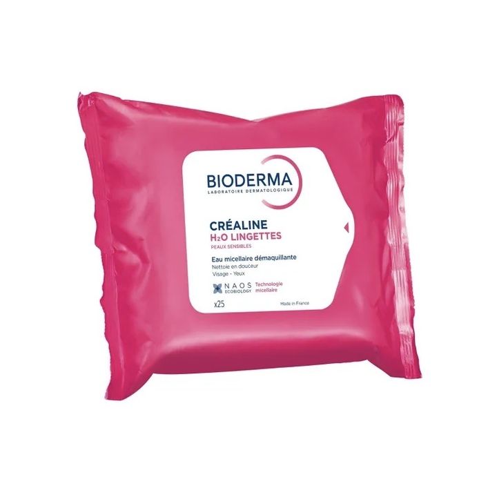 Créaline H2O lingettes démaquillante peaux sensibles Bioderma - 25 grandes lingettes