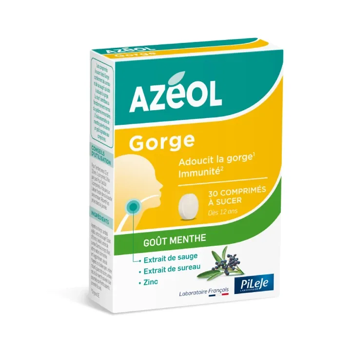 Azéol Gorge goût menthe Pileje - boîte de 30 comprimés à sucer