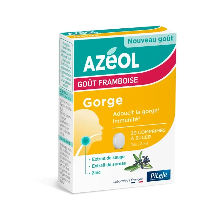 Azéol Gorge goût framboise Pileje - boîte de 30 comprimés à sucer