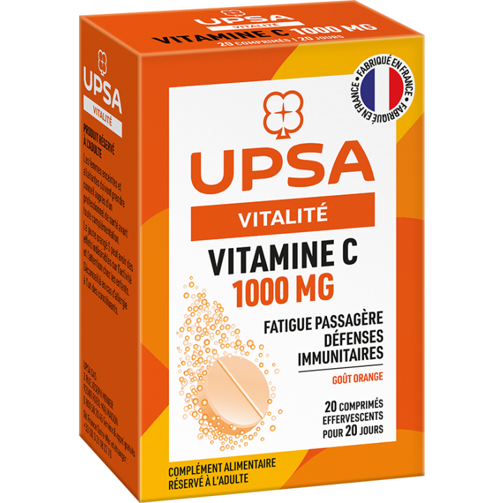 Vitamine C 1000mg effervescent goût orange UPSA - Fatigue passagère - 20 comprimés