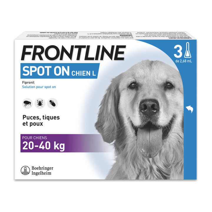 Spot on chien 20-40 kg Frontline - 3 pipettes de 2,68ml
