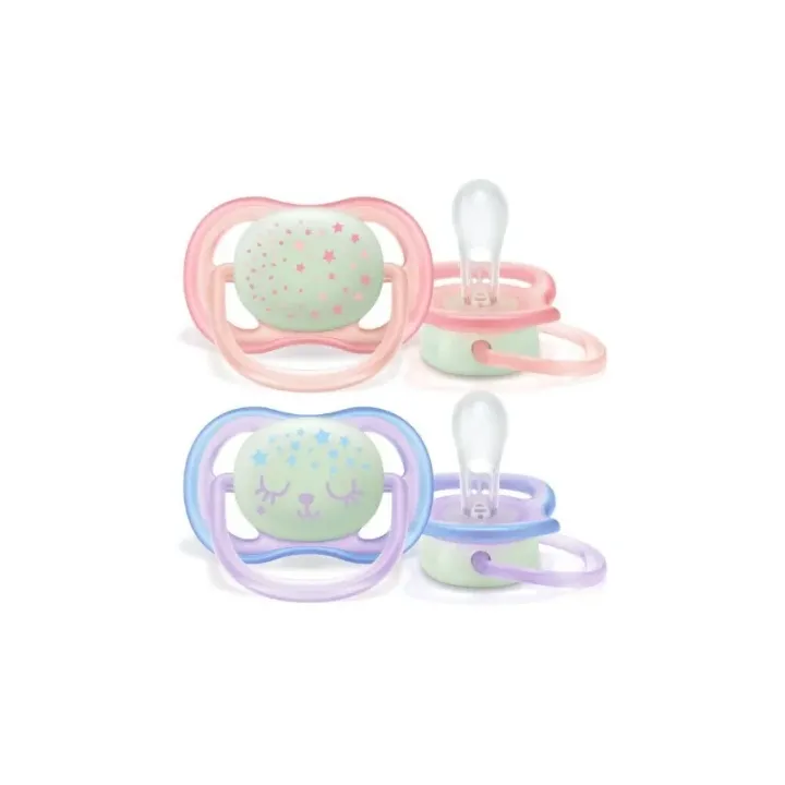 Sucette de nuit ultra air silicone 6-18 mois Avent - boîte de 2 sucettes
