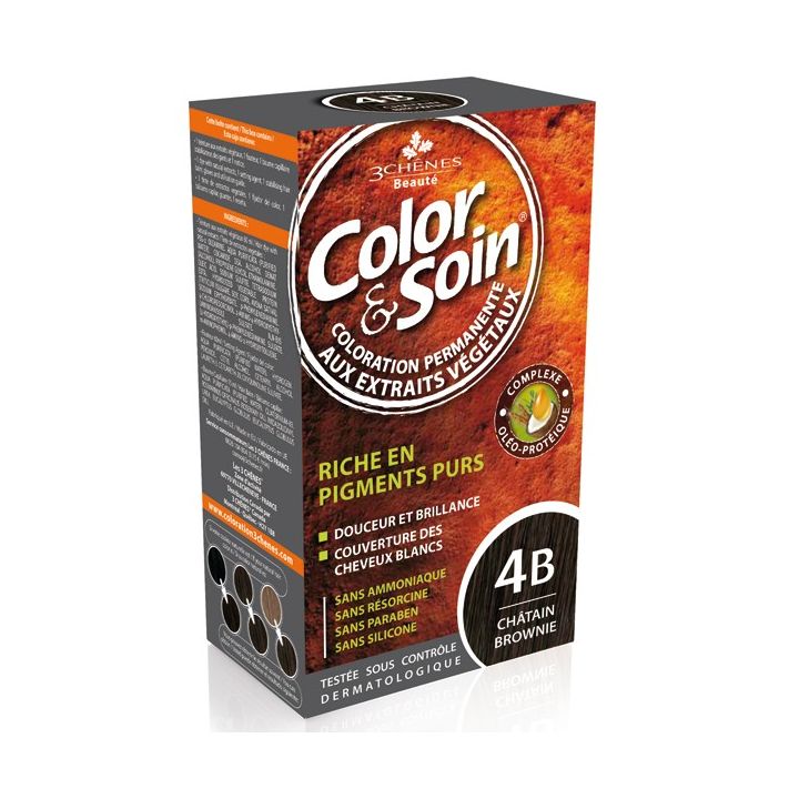 Color & soin coloration permanente Châtain brownie 4B Les 3 chênes - 1 kit