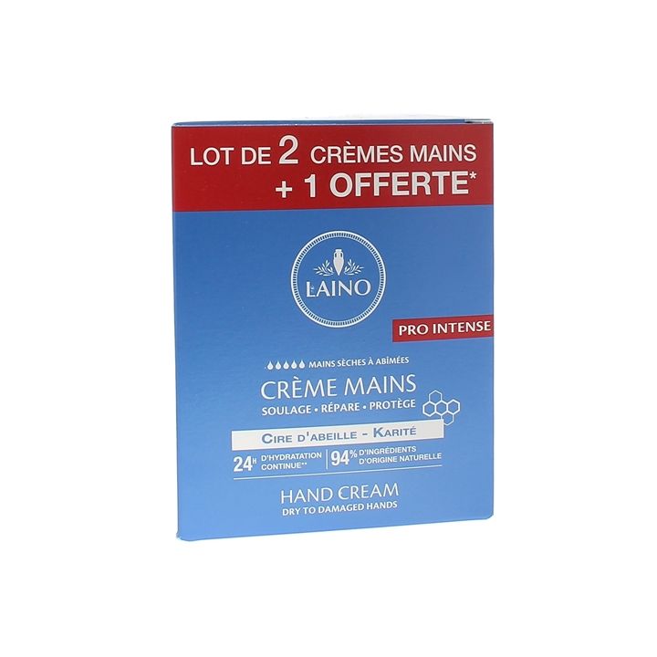 Crème mains sèches à gercées cire d'abeille et karité Laino - 3 tubes de 50 ml