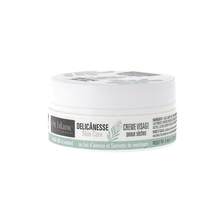 Delicânesse Crème visage peaux sèches au lait d'ânesse bio Or Blanc - pot de 50ml