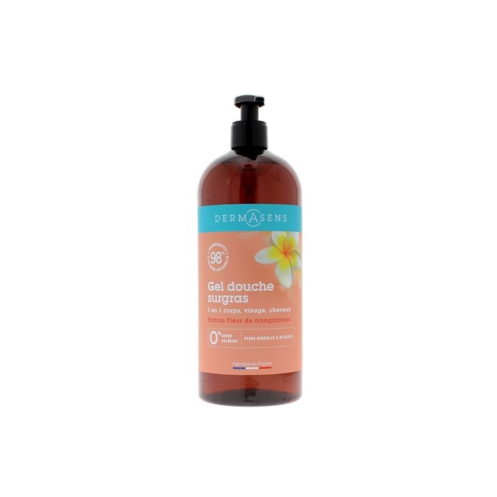 Dermasens Gel douche corps surgras parfum fleur de frangipanier Marque Verte - flacon pompe de 1L