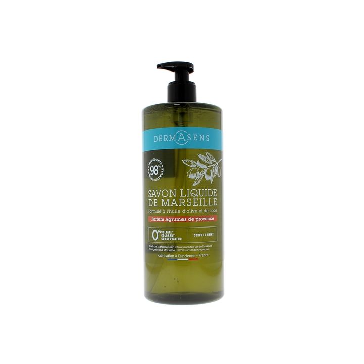 Dermasens Savon liquide de Marseille parfum agrumes de provence Marque Verte - flacon-pompe de 1L