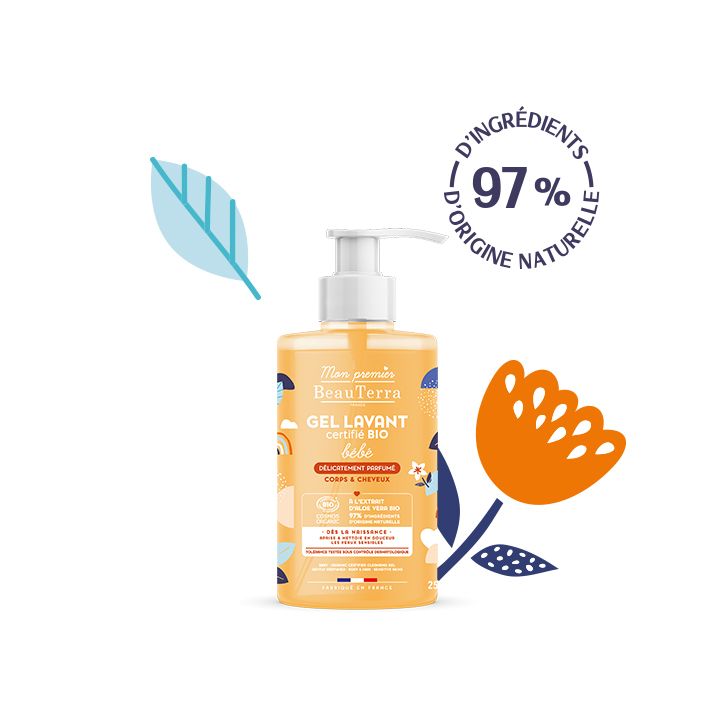 Gel lavant bébé bio peaux sensibles corps et cheveux Mon premier Beauterra - flacon-pompe de 750ml