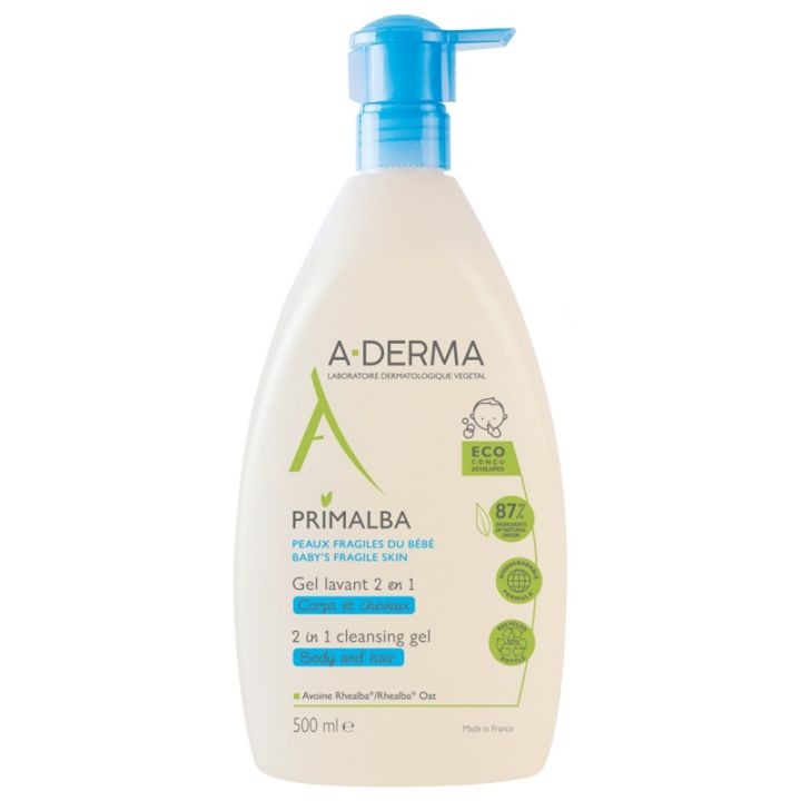 Primalba Gel lavant 2 en 1 A-Derma - flacon-pompe de 500 ml