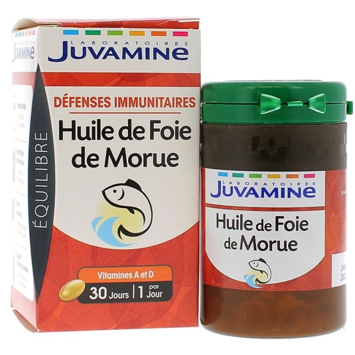 Huile de Foie de Morue Défenses Immunitaires Juvamine - boîte de 30 gélules