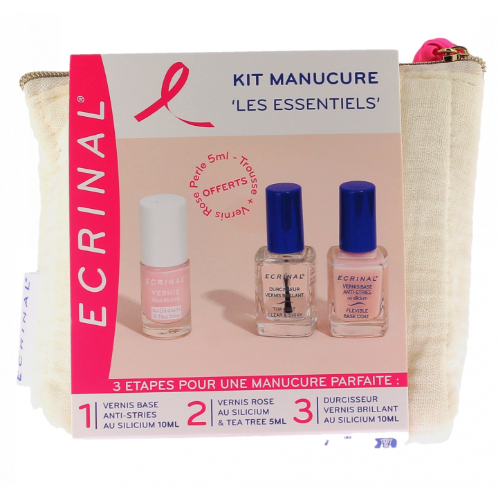 Kit manucure les essentiels Ecrinal - lot de 2 flacons de 10ml + une trousse et flacon de 5ml offert