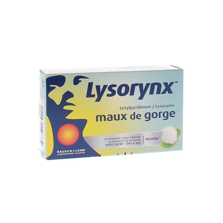Lysorynx maux de gorge menthe sans sucre Bausch & Lomb - boîte de 36 comprimés à sucer