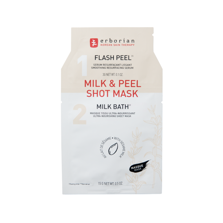 Masque Milk & Peel Shot Mask Erborian - 1 sérum Flash Peel 3 g + 1 masque tissu Milk Bath 15 g