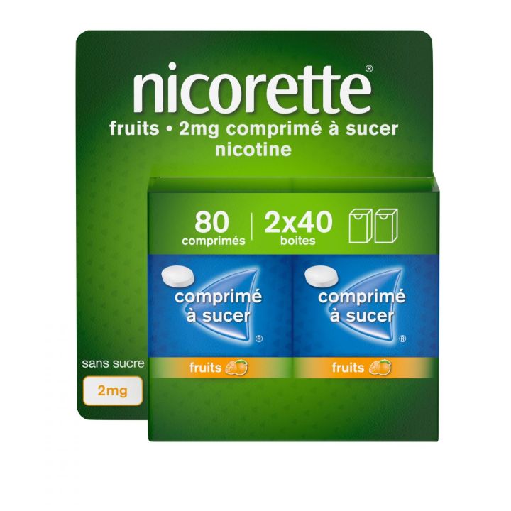 Nicorette 2mg sans sucre comprimé à sucer fruits - 2 x 40 comprimés