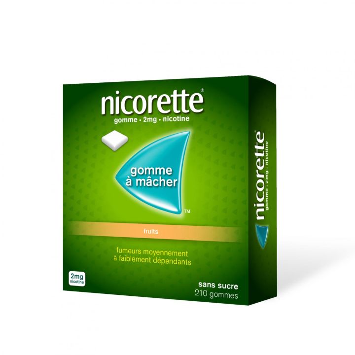 Nicorette 2 mg fruits gomme à mâcher sans sucre - boîte de 210 gommes