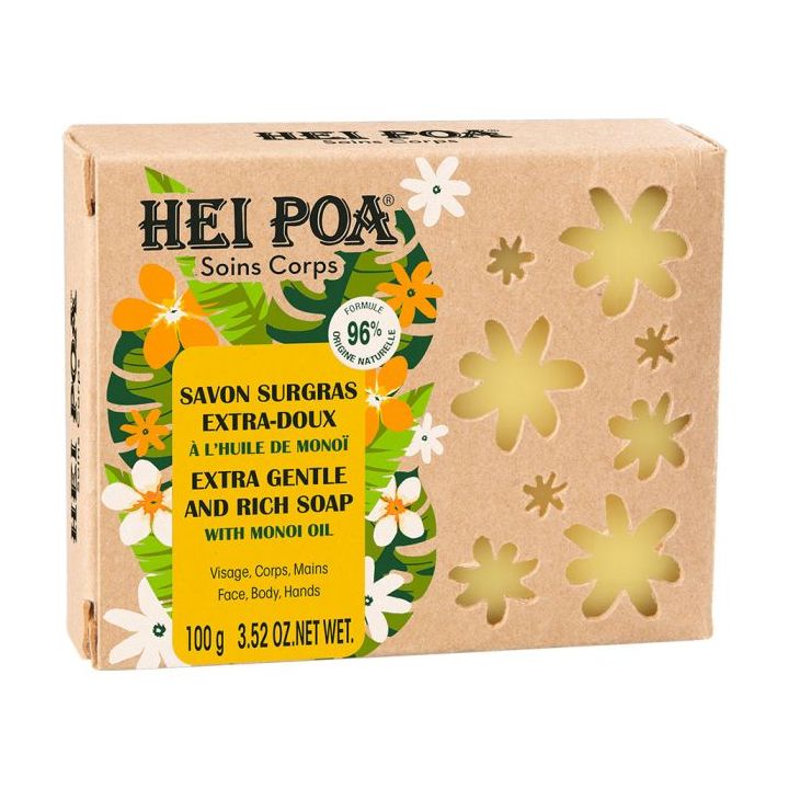 Savon surgras à l'extrait d'huile de monoi corps Hei Poa - pain de 100g