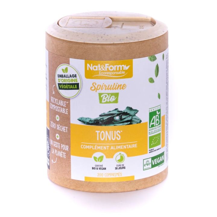Spiruline bio écoresponsable Nat&Form - boite de 200 comprimés