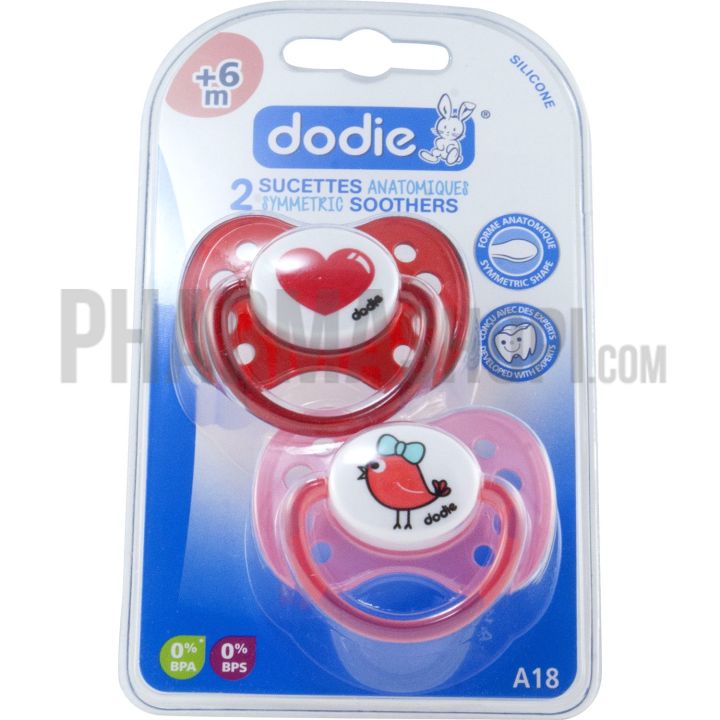 Sucettes anatomiques 6 mois et + Dodie - Lot de 2 sucettes