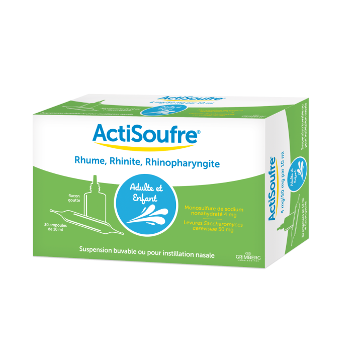 Actisoufre 4mg/50mg par 10ml suspension buvable ou pour instillation nasale - boîte de 30 ampoules