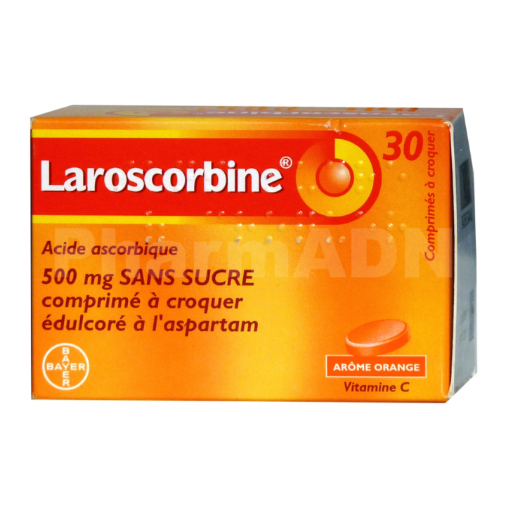 Laroscorbine 500mg sans sucre - 30 comprimés à croquer