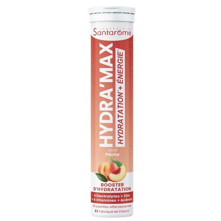 Hydra'max solution d'hydratation arôme pêche Santarome - 20 pastilles effervescentes