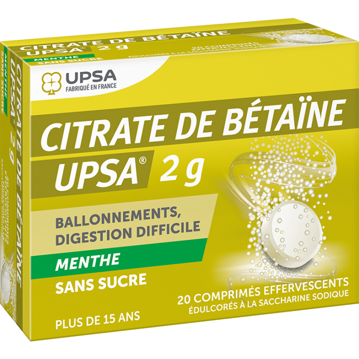 Citrate de bétaine 2g menthe sans sucre UPSA - boite de 20 comprimés effervescents