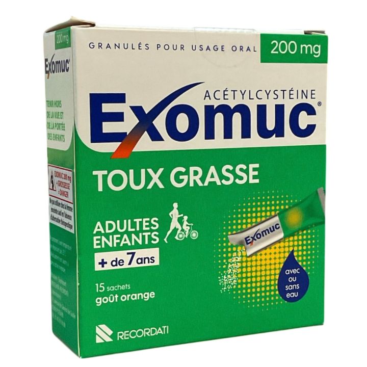 Exomuc 200 mg toux grasse goût orange - 15 sachets sans eau