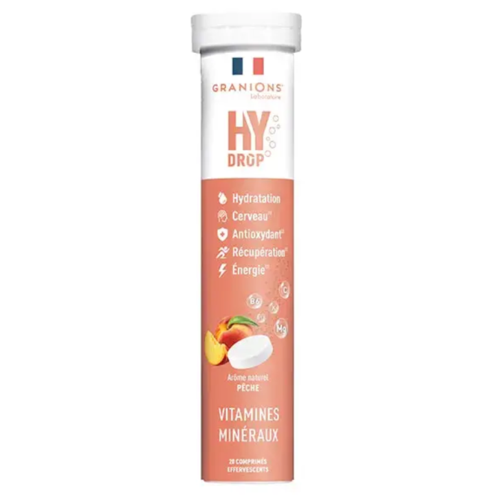 Hydrop solution d'hydratation arôme pêche Granions - tube de 20 comprimés effervescents 