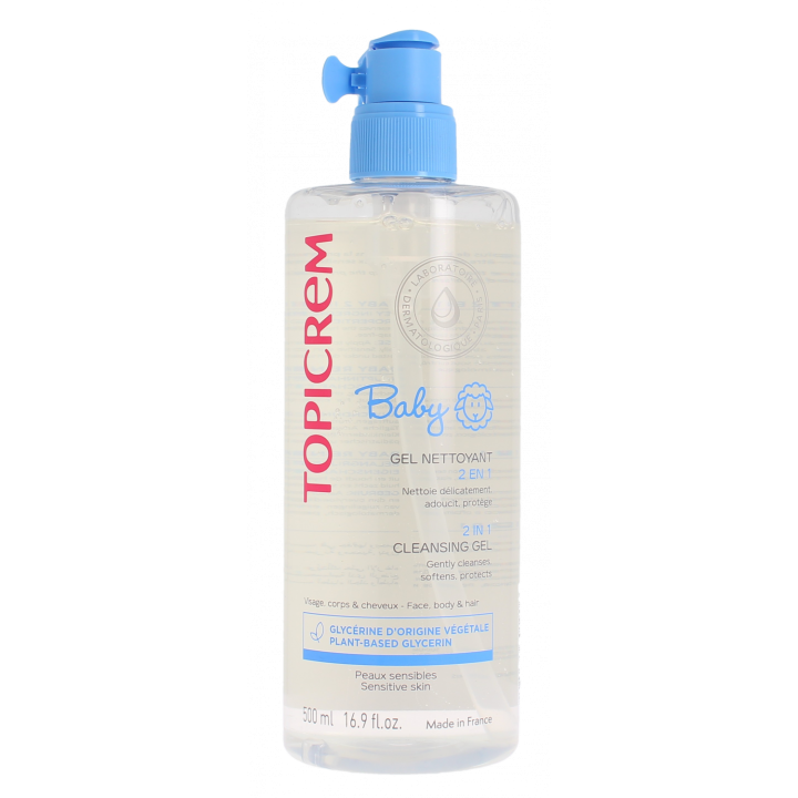 Gel nettoyant 2 en 1 corps et cheveux bébé Topicrem - flacon-pompe de 500 ml