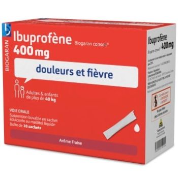 Ibuprofène 400mg suspension buvable Biogaran - boîte de 10 sachets