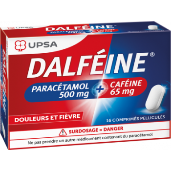 Dalf&eacute;ine parac&eacute;tamol 500mg/caf&eacute;ine 65mg Upsa - boite de 16 comprim&eacute;s pellicul&eacute;s