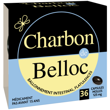 Charbon de Belloc ballonnement intestinal 125g - boîte de 36 capsules molles