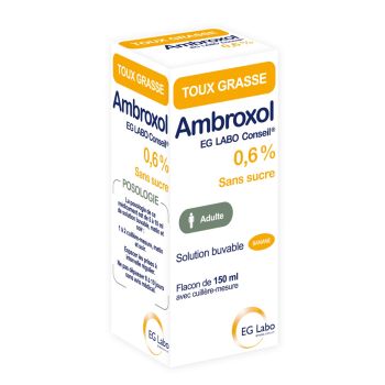 Ambroxol 0,6% sirop toux grasse sans sucre EG Labo - flacon de 150ml