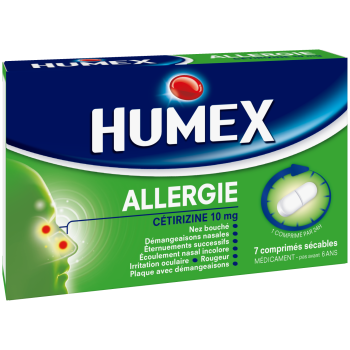 Humex allergie Cétirizine 10mg - 7 comprimés pelliculés sécables