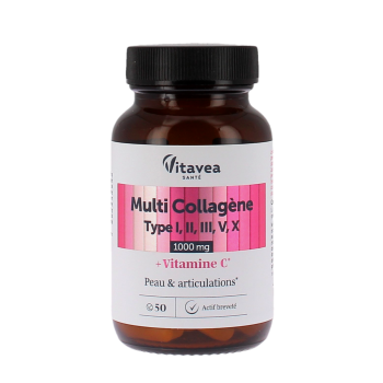 Multi collagène type I, II, II, V, X 1000mg Vitavea - pot de 50 comprimés