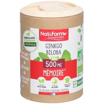 Ginkgo biloba 500mg Bio mémoire Nat&Form – 90 gélules