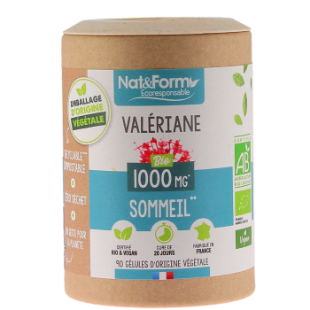 Valériane bio 1000mg Ecoresponsable Nat&Form - pot de 90 gélules