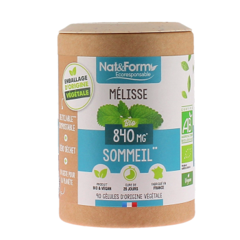 Mélisse bio Sommeil Nat&Form - pot de 90 gélules