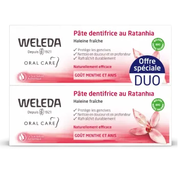 Pâte dentifrice au ratanhia Weleda - lot de 2 tubes de 75ml