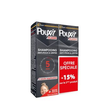 Shampooing Flash traitement anti-poux et lentes Pouxit - offre sp&eacute;ciale lot de 2 flacons de 100ml