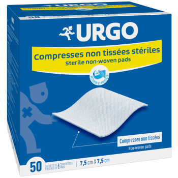 Compresses stériles non tissé Urgo – 50 sachets 2 compresses 7,5x7,5cm