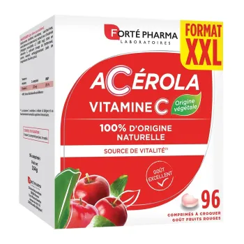 Ac&eacute;rola vitamine C go&ucirc;t fruits rouges Fort&eacute; Pharma - boite de 96 comprim&eacute;s &agrave; croquer 