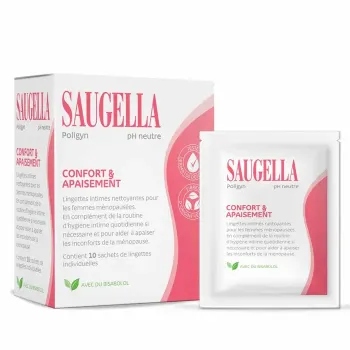 Poligyn lingettes intimes Saugella - boite de 10 lingettes individuelles