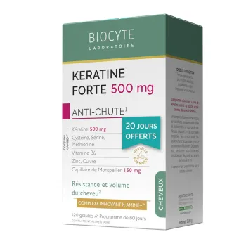 Keratine forte 500mg anti-chute Biocyte - boite de 120 gélules 