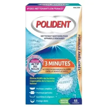 Polident nettoyant 3 minutes menthe fra&icirc;che - boite de 66 comprim&eacute;s