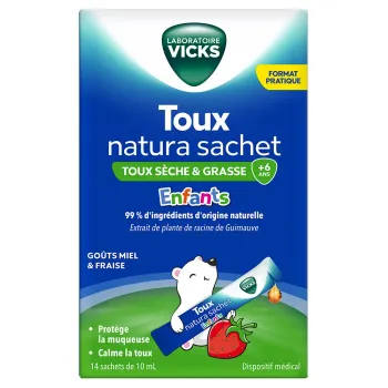 Toux natura toux sèche et grasse enfants Vicks - boîte de 14 sachets de 10ml