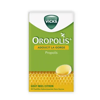 Oropolis propolis goût miel citron sans sucres Vicks - boite de 20 pastilles