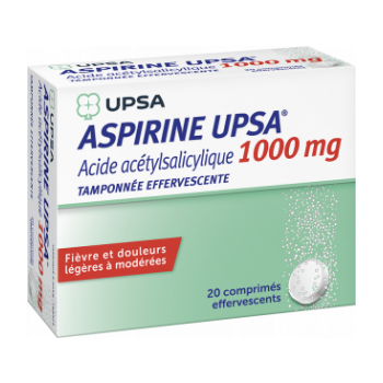Aspirine tamponnée effervescente 1000mg comprimé effervescent Upsa - boite de 20 comprimés